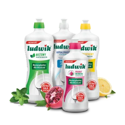 Zestaw płynów Ludwik do naczyń - różne zapachy (miętowy, cytrynowy, hipoalergiczny, granat z werbeną)