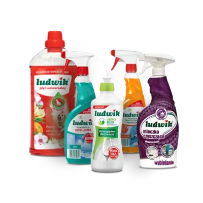 Zestaw Ludwik do domu (neutralizator zapachów, płyn do zatłuszczonych powierzchni, do mycia szyb, mleczko do czyszczenia, płyn do naczy)