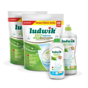 Zestaw Ludwik Ekologiczny do zmywarki (2xkapsułki do zmywarki 88 szt, płyn nabłyszczający, płyn do naczyń)