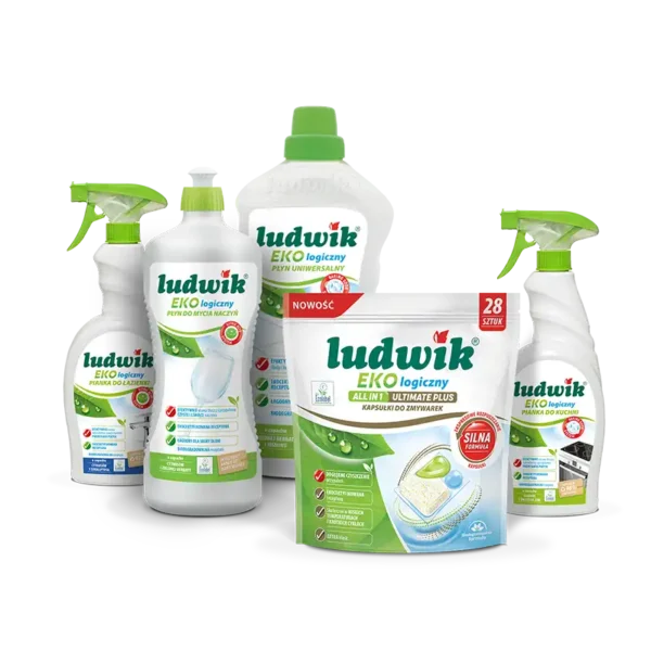 Zestaw uniwersalny Ludwik Ekologiczny (pianki: do łazienki, do kuchni, kapsułki do zmywarki, płyn uniwersalny, płyn do mycia naczyń)