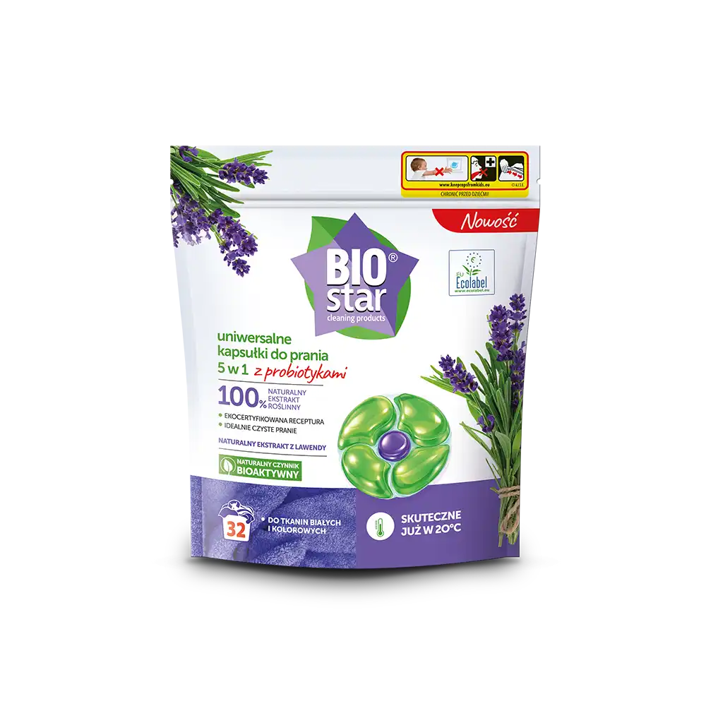 BIOstar cleaning products uniwersalne kapsułki do prania 5 w 1 z probiotykami 32 szt.